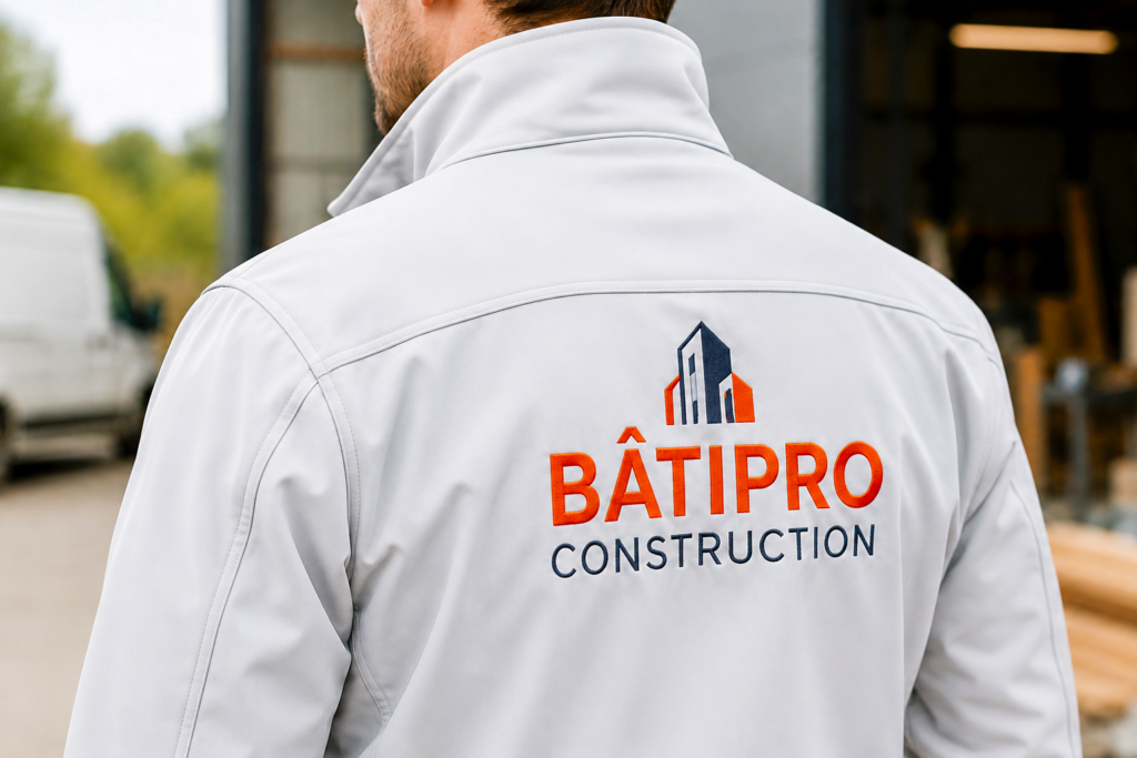 Veste softshell claire brodée avec logo d’entreprise