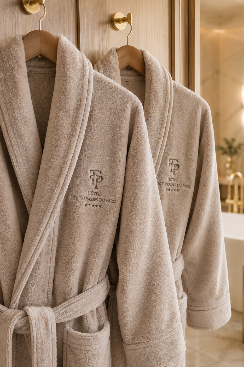 Broderie professionnelle & marquage textile en Alsace Peignoirs personnalisés avec broderie pour hôtel et spa.