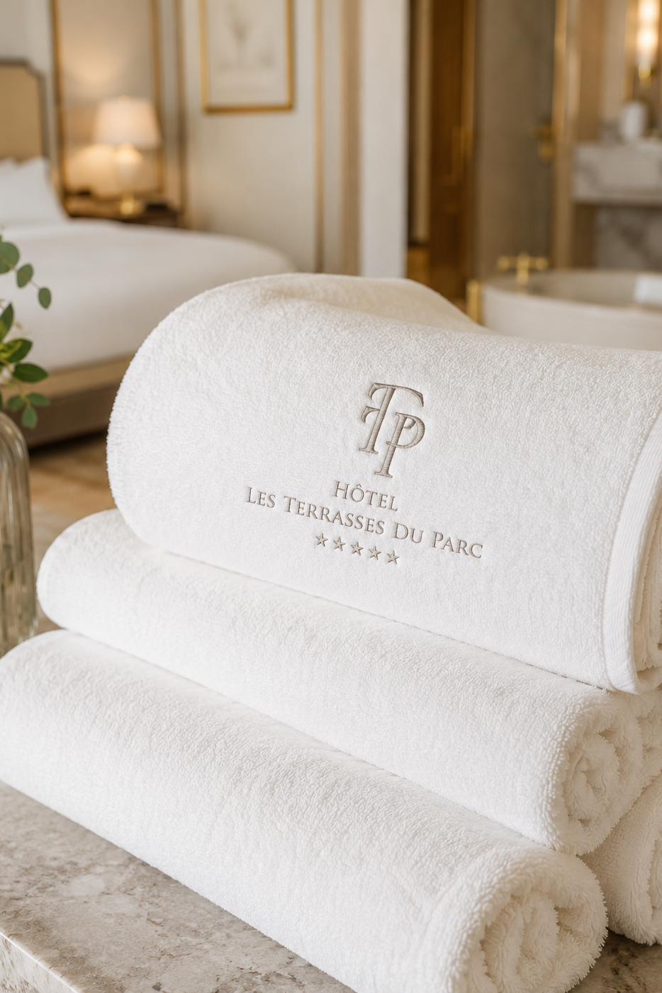 Broderie professionnelle & marquage textile en Alsace Serviettes de bain personnalisées avec broderie pour hôtel.