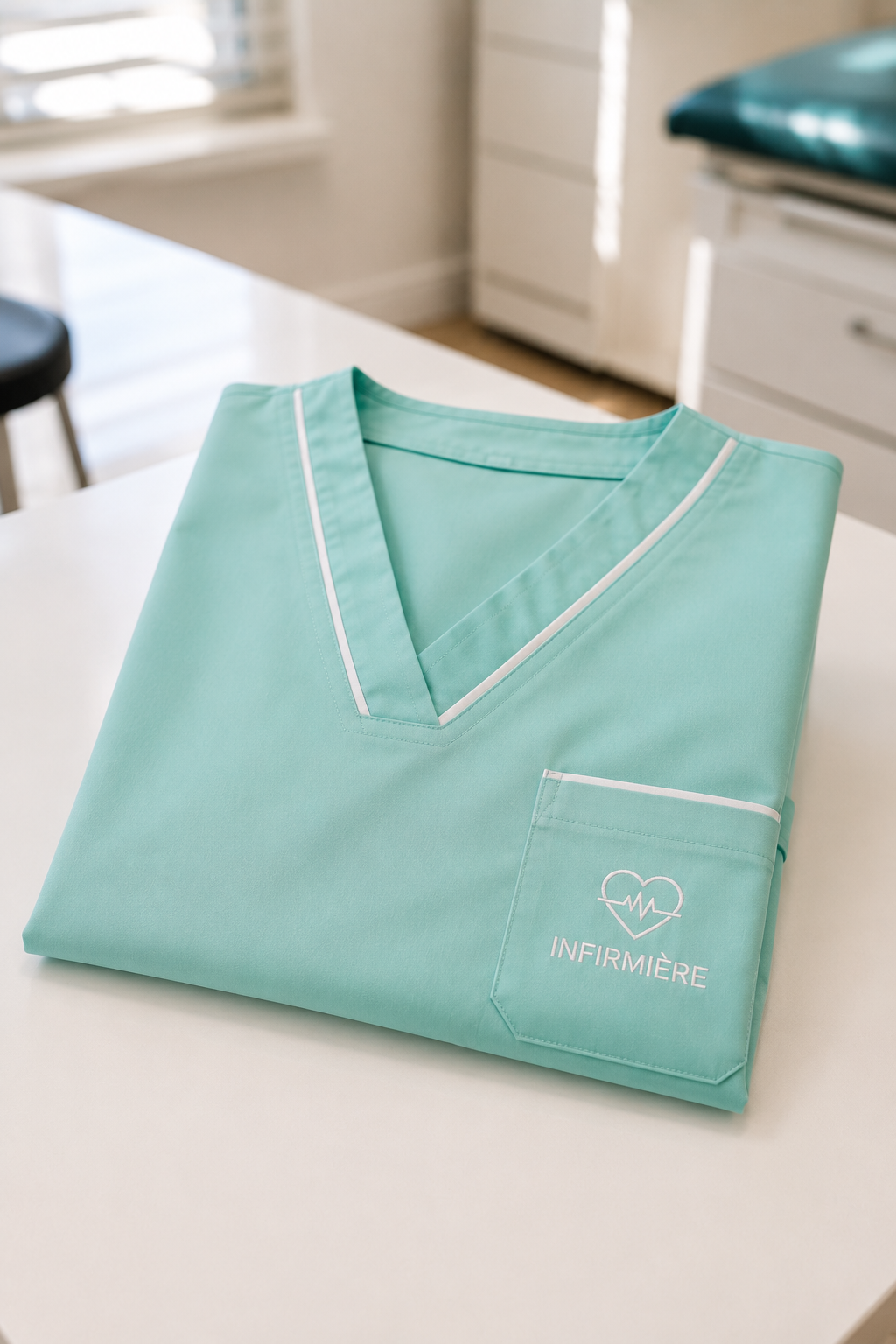 Broderie professionnelle & marquage textile en Alsace Tunique médicale verte personnalisée par broderie.